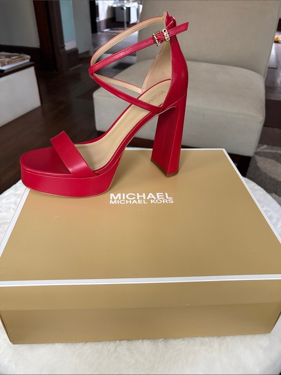 Michael Kors Shoes - Michael Kors Red Platform Block Heel Sandals with Ankle Strap